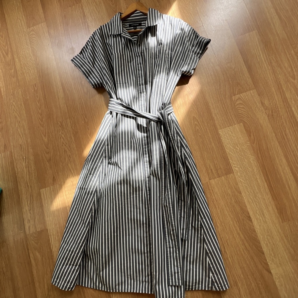 Banana Republic Tie-Waist Midi Poplin Shirt Dress Womens Sz M $150 - Picture 6 of 15